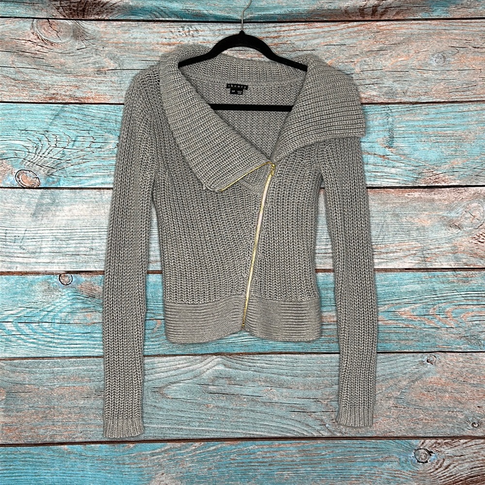 Theory Grey Sweater Jacket Zip Up Size Small
